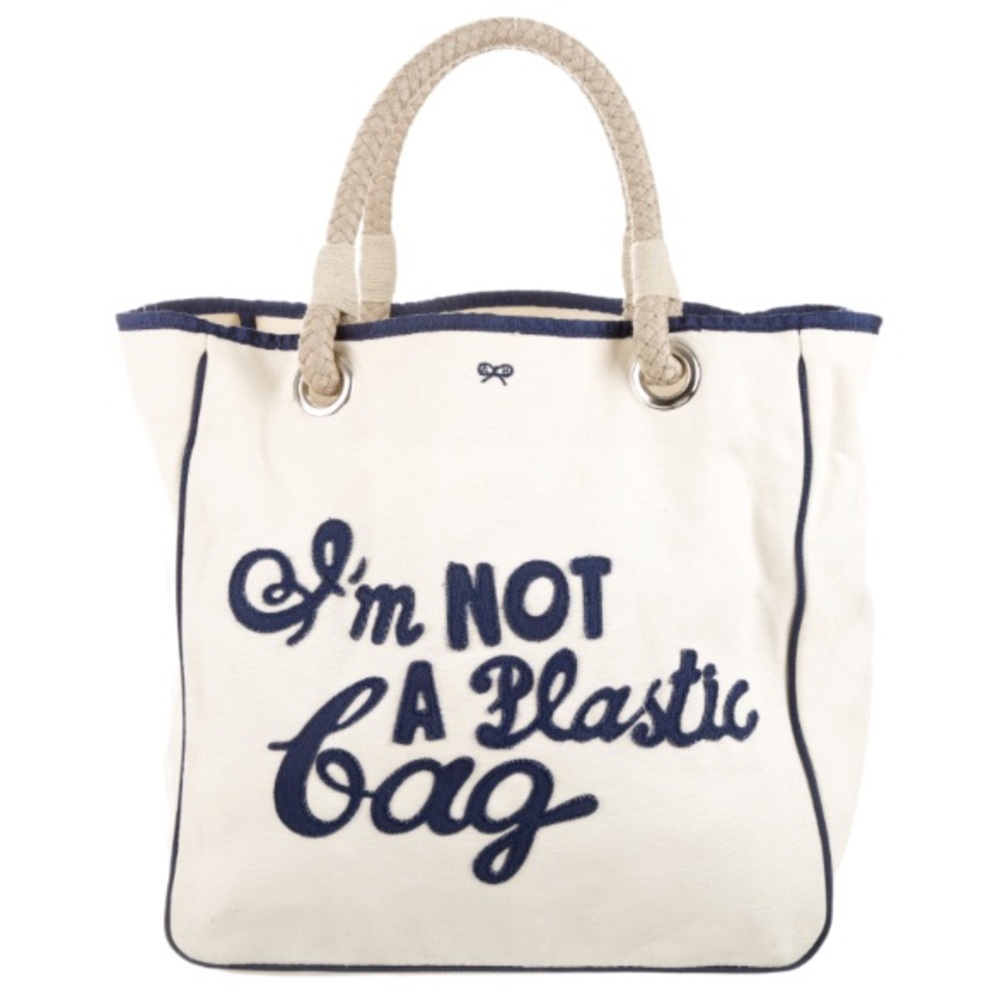 ANYA HINDMARC BLUE IM NOT A PLASTIC BAG CANVAS BAG